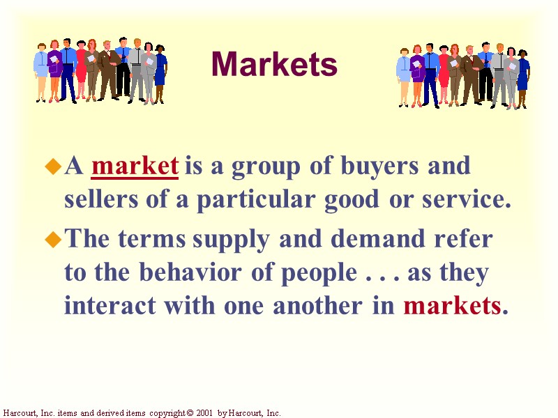 Markets  A market is a group of buyers and sellers of a particular